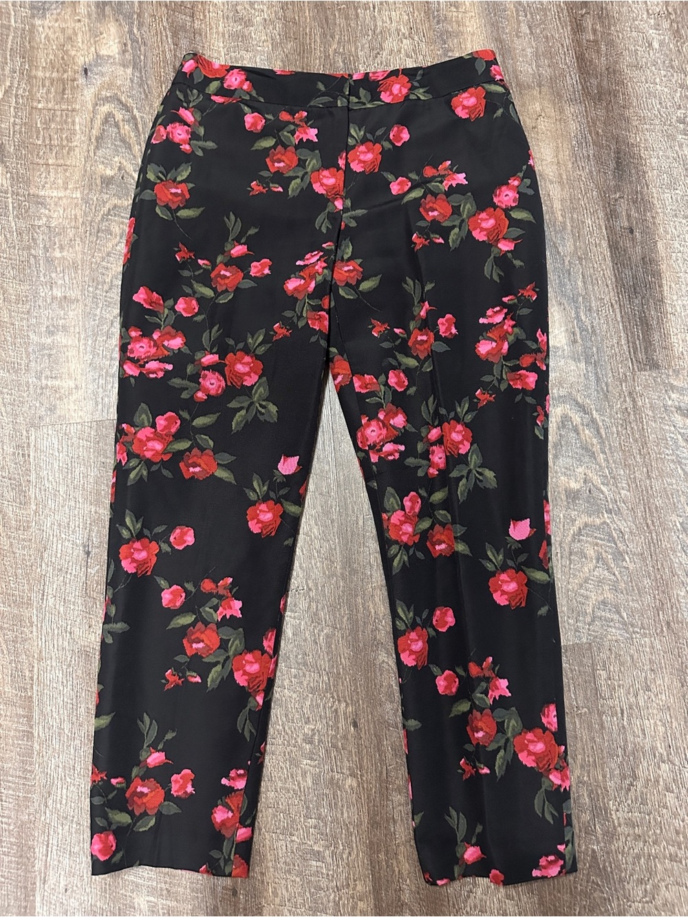 Talbots Heritage Red Pink Floral Silk Cotton Blend Womens Pants Size 10